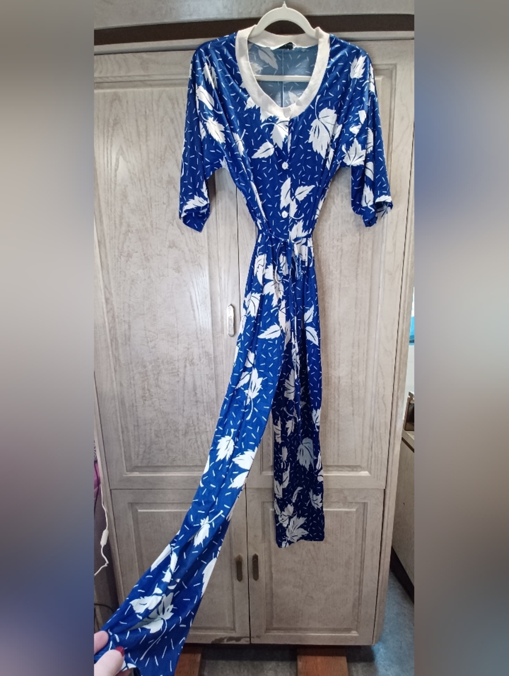 Vintage Bright Blue Leaf Patterned Jumpsuit